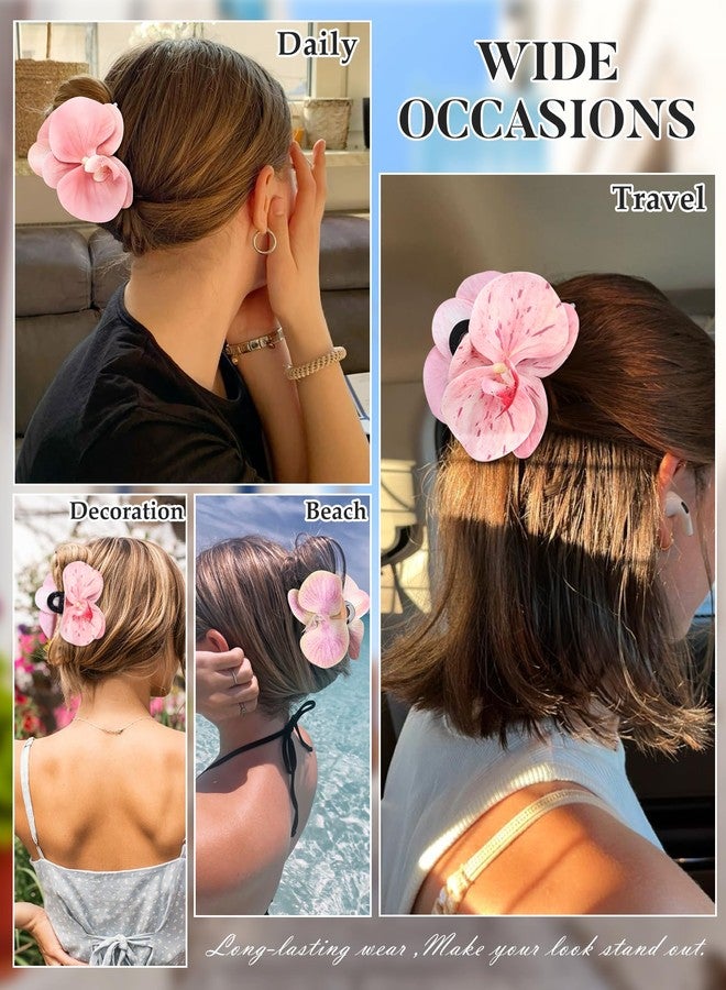 WELROG Orchid Flower Hair Claw Clips 3 Pack - Medium 11cm Spring Hair Claws for Women, Hawaiian Beach Hair Clips for Beach Party Wedding - Image 5